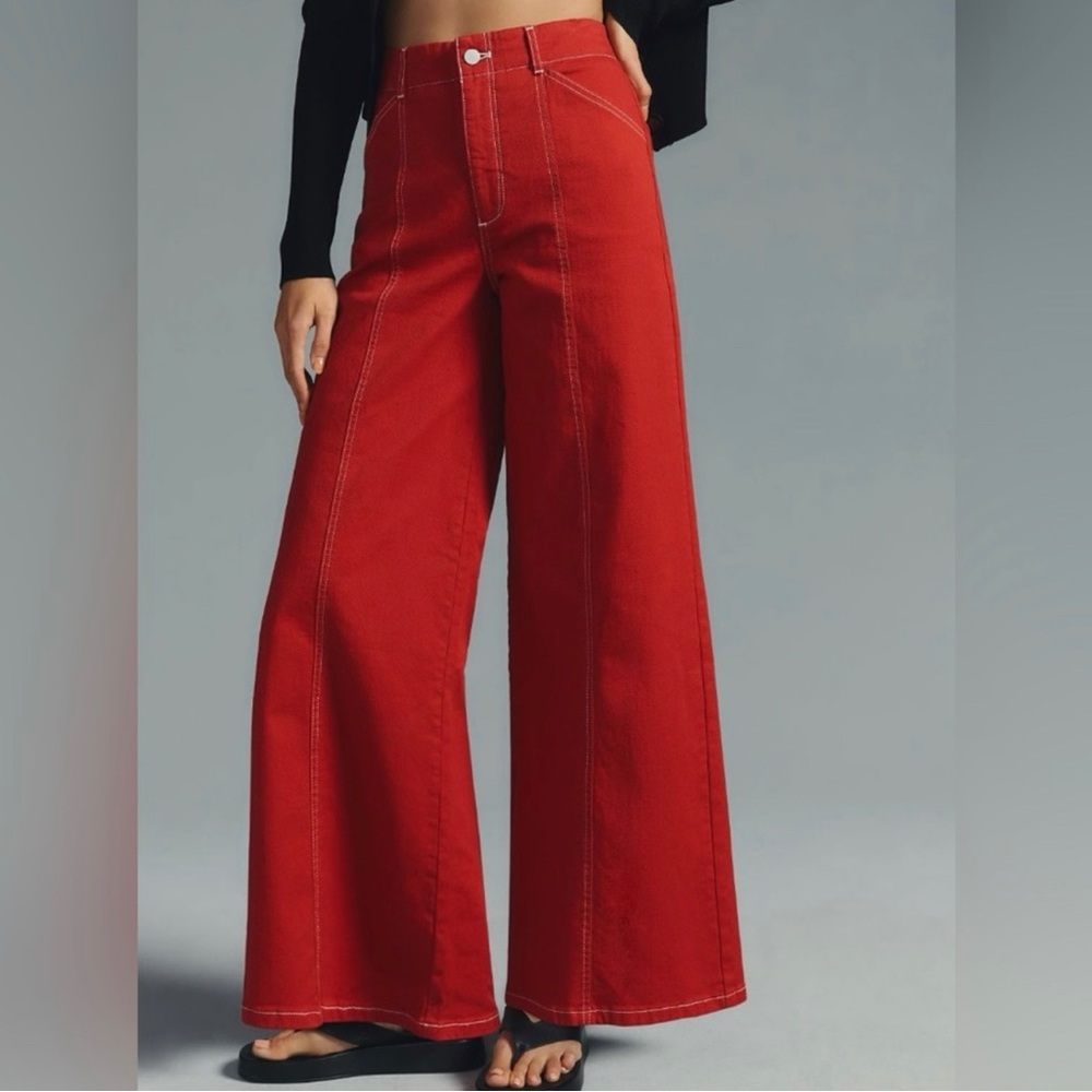 Maeve by Anthropologie Wide Leg Red Jeans 32